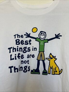 Life Is Good White Long-Sleeve Tee with Cheerful Stick-Figure & Dog Graphic